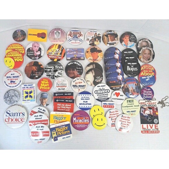 80s 90s Walmart Promo Pin Lot 50+ Music Country Rock Garth Brooks Beatles Hanson - Picture 1 of 5